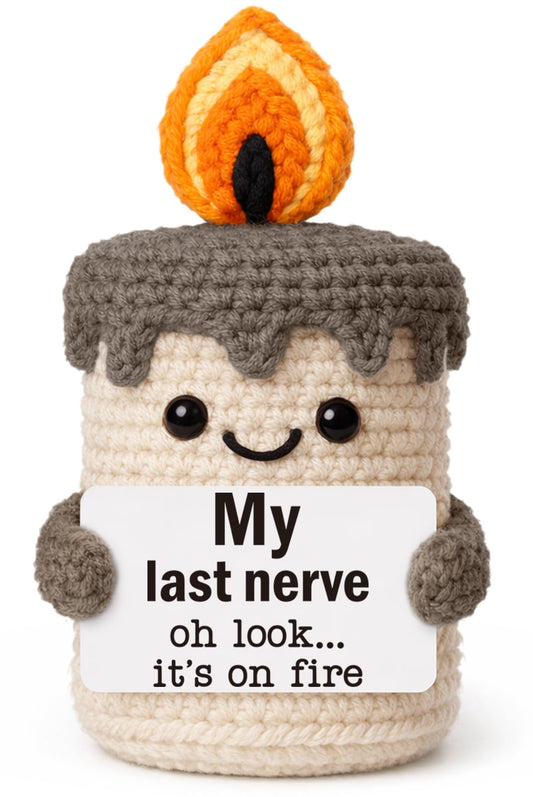 Funny Mini Candle Birthday Gifts for Women - Self Care Relaxation Gag Gifts for Best Friend Boss Coworker Sister Mom, Handmade Crochet Candle My Last Nerve Gift for Her - Funny Office Decor