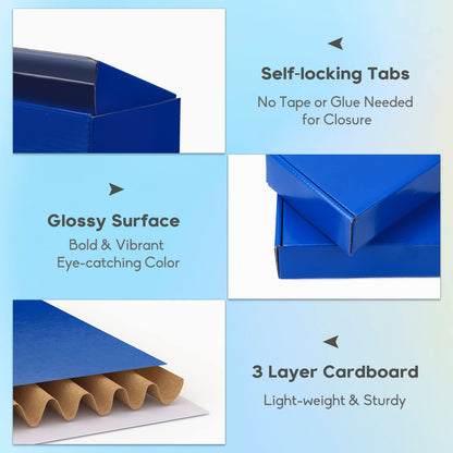 PHAREGE 12x9x4 inch Gift Shipping Boxes Bulk 6 Pack Blue, Tab Lock Tuck Top Mailing Boxes for Packaging Small Business, Medium Cardboard Mailer Boxes for Wrapping Present