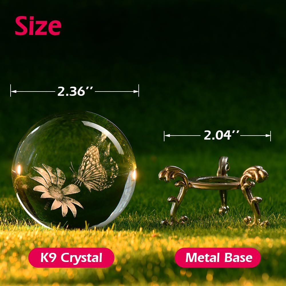 Butterfly Gifts for Women 3D Crystal Ball Butterfly Gift for Her Girl with Stand Wife Mom