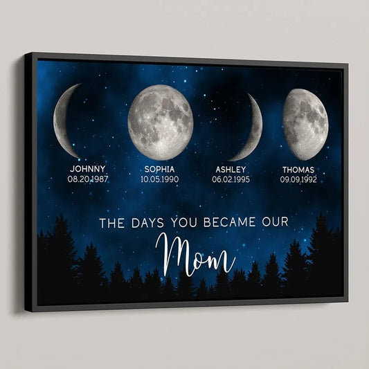 NAZENTI Night The Days You Became Our Mom Birthday Moon Phase Personalized Poster, A Heartfelt Gift for Mom’s Birthday, Mother’s Day Canvas, Moon Phase Mothers Day Gift