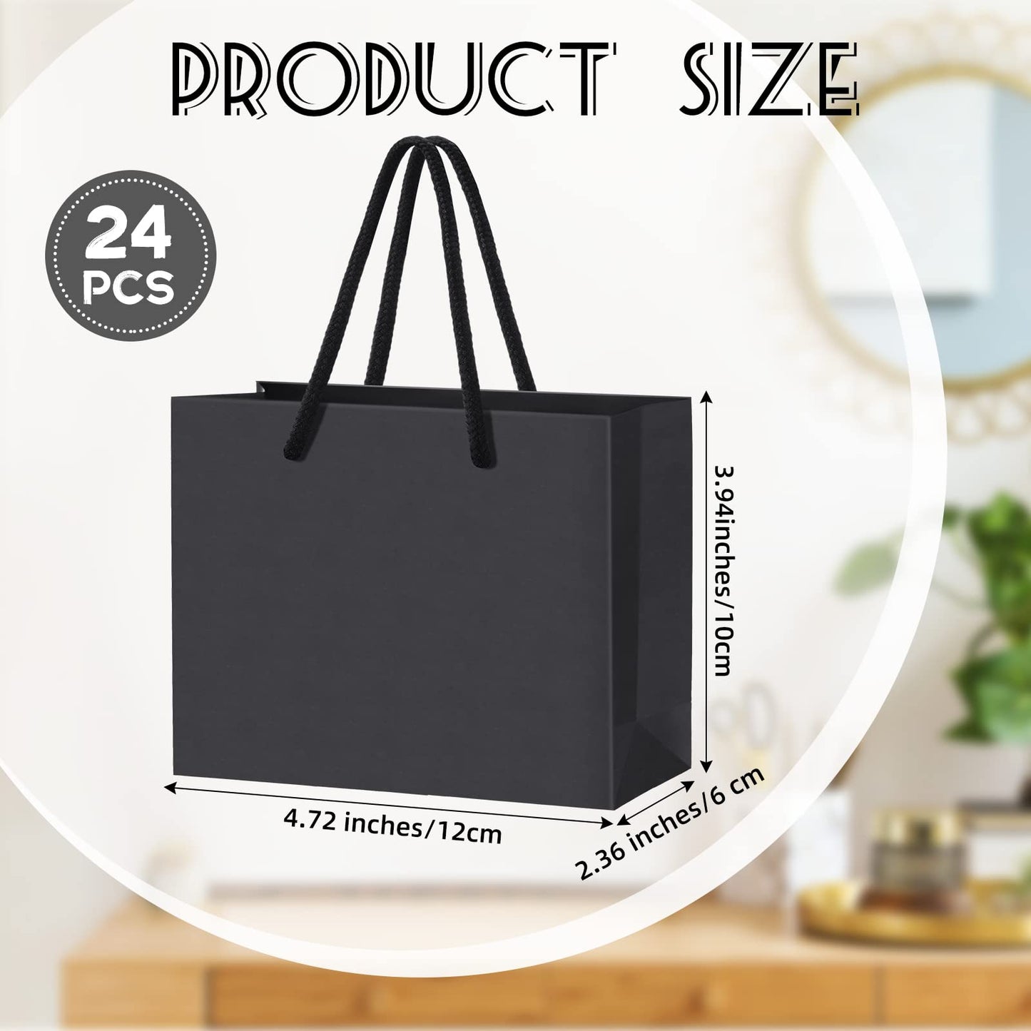 Yexiya 24 Pcs Black Mini Gift Bags with Handle Gift Card Bags Bulk Extra Small Paper Party Favor Boxes Tiny for Christmas Wedding Baby Shower Birthday Wrapping Supplies, 4.7 x 3.9 x 2.3 Inch