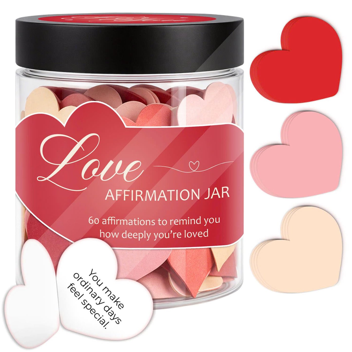 Love Affirmation Jar, Valentines Day Gift for Her or Him, 60 Heartfelt Love Notes, Romantic Gift for Wife, Husband, Girlfriend, Boyfriend, Valentines Day Gift