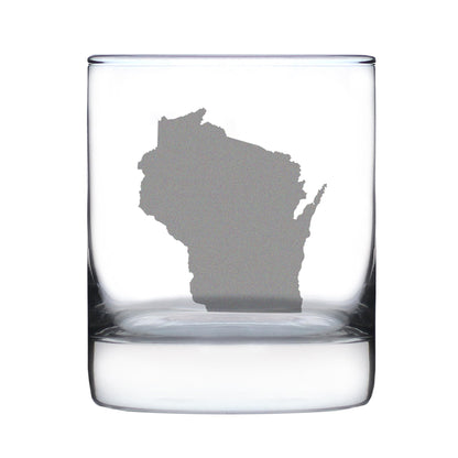 Bevvee Wisconsin State Outline Whiskey Rocks Glass - State Themed Drinking Decor and Gifts for Wisconsinite Women & Men - 10.25 Oz Whisky Tumbler Glasses