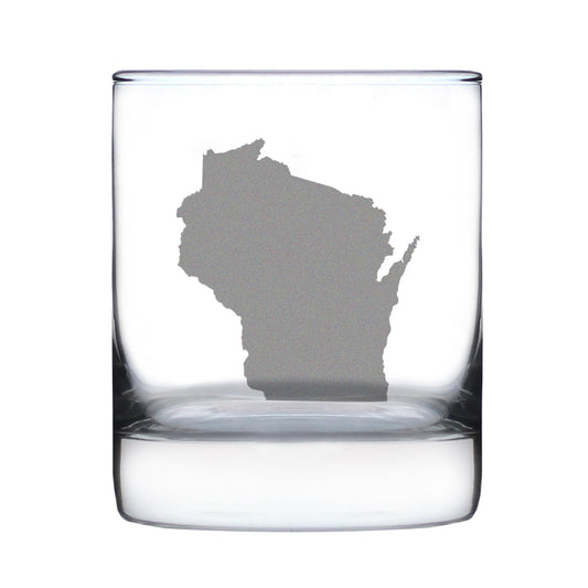 Bevvee Wisconsin State Outline Whiskey Rocks Glass - State Themed Drinking Decor and Gifts for Wisconsinite Women & Men - 10.25 Oz Whisky Tumbler Glasses