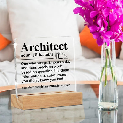 Architect Gifts for Men Women, Funny Architecture Architectural Engineering Gifts, Architect Definition Clear Desk Decorative Sign Office Home Acrylic Decor