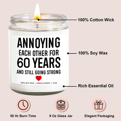 Younift Funny Scented Candle, 60th Wedding Anniversary Decorations, 60th Anniversary, Gifts for Couples, Parents, 60 Year Anniv. Diamond Presents for Women, Men, Grandparents, Friends, Wife, Husband