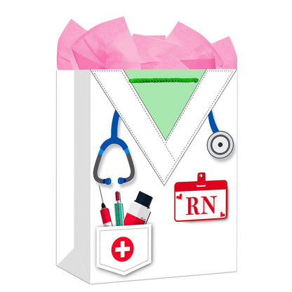 WhatSign RN Graduation Gifts Bag - for Nurse Graduation with Handle 11.5" Nursing School Gifts Bag with Tissue Paper Nurse Week RN Gift for New Nurses Medical School Party Favor