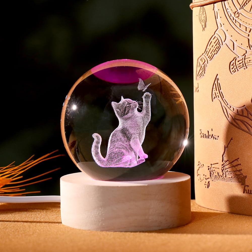 Cat Lover Gifts for Women 3D Cat Crystal Ball Themed Gift Mom Birthday Kitty Laddy Gift for Christmas Mothers Day