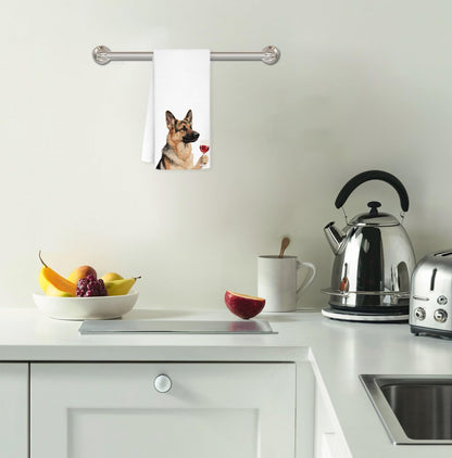 Funny German Shepherd Bar Towel, German Shepherd Dog Mom Gifts for Women Men, Dog Kitchen Hand Towels, Wine Christmas Decor, Wine Bar Gifts for Men Wines Lover Bartender, 16x24
