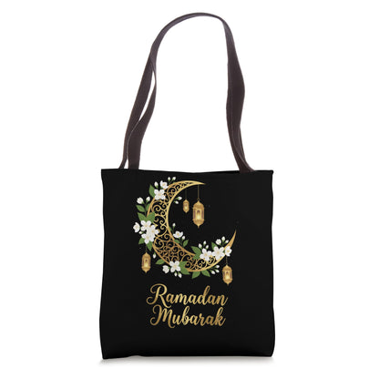 Ramadan Mubarak Floral Crescent Moon Lanterns Muslim Tote Bag
