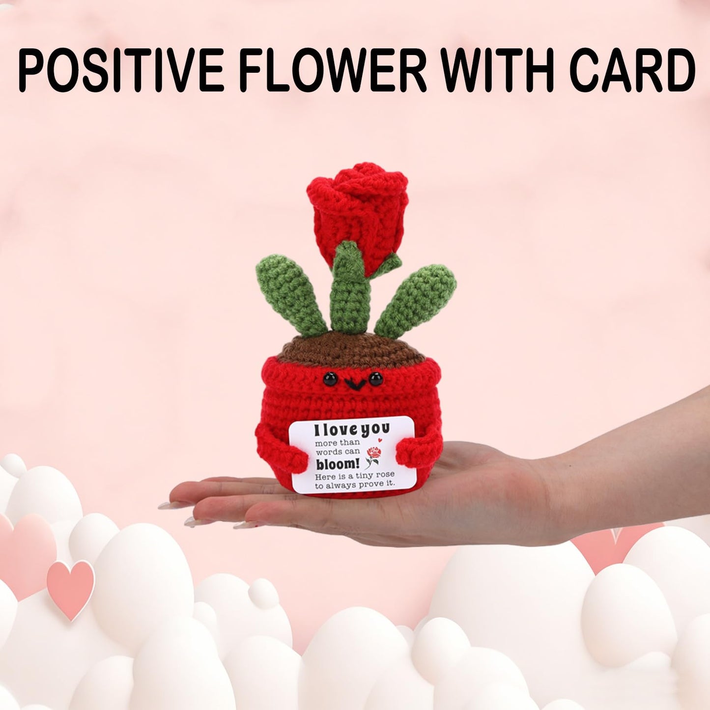 Gifts for Mom Women, Positive Crochet Rose for Galentines, Wedding,Anniversary Gift, I Love You Valentines Gifts for Women Wife,Girlfriend Mom Boyfriend Husband