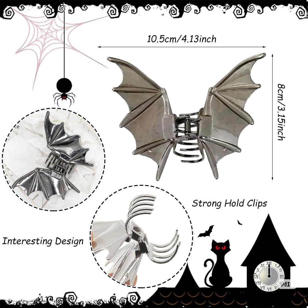 Halloween Bat Hair Claw Clips - Black Bat Wing Shape Hair Clips Gothic Halloween Hair Decoration for Women Thick or Thin Hair Accessories Metal Clamp Clips No-Slip Hair Barrette Clip for Hair Styling