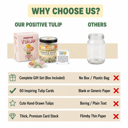 Positive Tulip Jar with 60 Affirmation Cards, Inspirational Gifts and Teacher Desk Decor, Tulips Flowers Themed Gift for Women, Stress Relief and Daily Positivity, Staff Appreciation Gifts