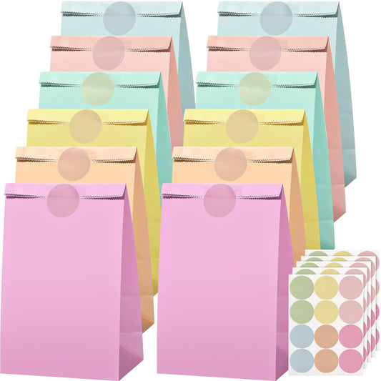 Zhehao 120 Pcs Pastel Gift Bags Candy Paper Bags with Stickers 5.1 x 3.2 x 9.5 Inch Party Favor Pastel Goodie Treat Sweet Craft Treat for Birthday Wedding Anniversary Supply