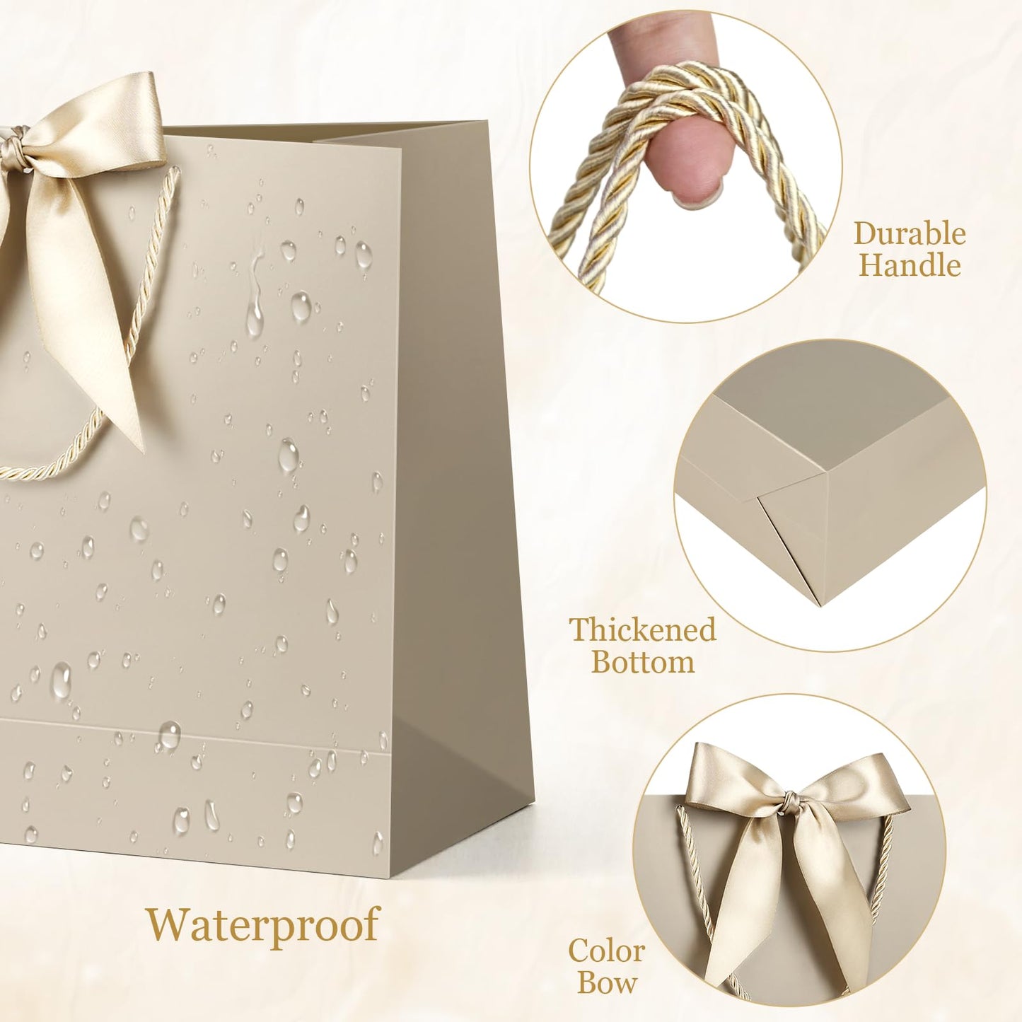 JMANNI Gift Bags with Handles, 13” Medium Gift Bag for Presents, 1 Pcs Bags with 2 Tissue Paper and 1 Cards for Graduation Baby Shower Wedding Fathers Day Mother's Day Birthday Party（champagne gold）