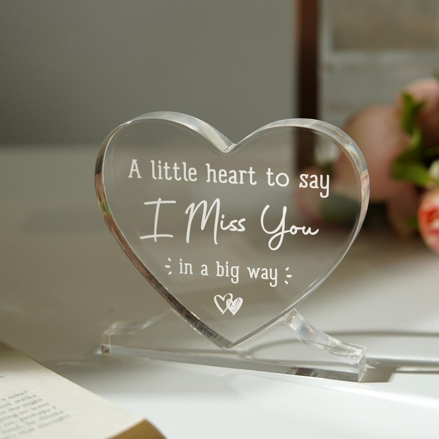 Birthday Gifts for Girlfriend, Boyfriend, Him, Her, Long Distance Relationship Gifts for Best Friend, I Miss You, Acrylic Desk Decor, Romantic Valentine's Day I Love You Gift, Heart Plaque
