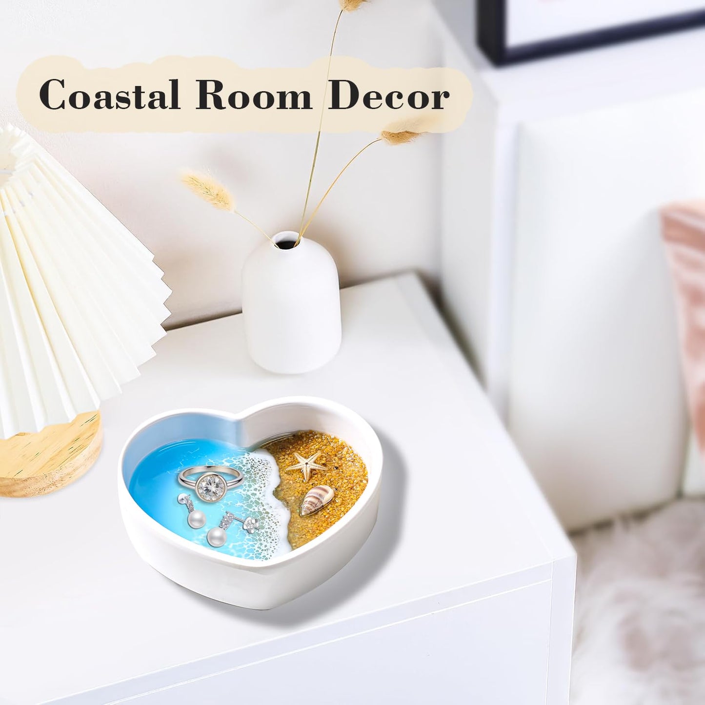 Resin Jewelry Dish,Handmade Coastal Ocean Decor Ring Dish for Rings Earrings Necklaces Bracelet Watch Keys, Engagement Gifts for Women,Mother's Day Birthday Gifts for Her