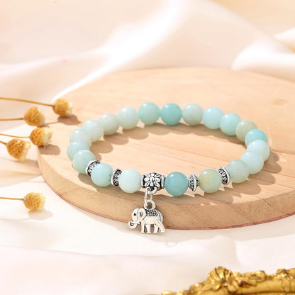 MAIBAOTA Elephant Gifts for Women Elephant/Cat/Turtle/Owl Bracelet 8 mm Round Gemstones Animal Style Bracelets Stretch Bracelet Christmas Gifts for Women