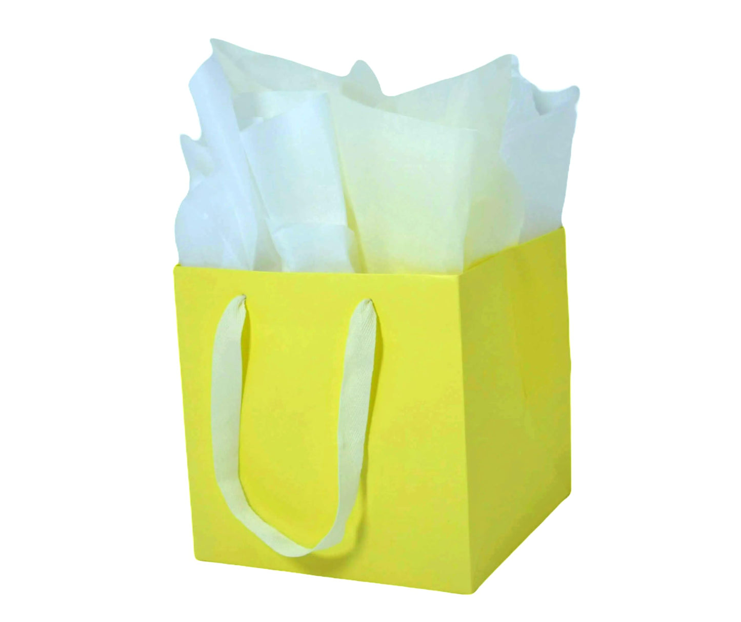 JUNESHE 2 Pack Small Square Gift Bags with Handles & Tissue Paper, 5.9 inch Yellow Paper Bag for Birthday Party Favors Baby Bridal Shower Presents Wedding Anniversary