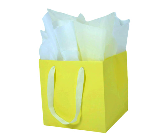 JUNESHE 2 Pack Small Square Gift Bags with Handles & Tissue Paper, 5.9 inch Yellow Paper Bag for Birthday Party Favors Baby Bridal Shower Presents Wedding Anniversary