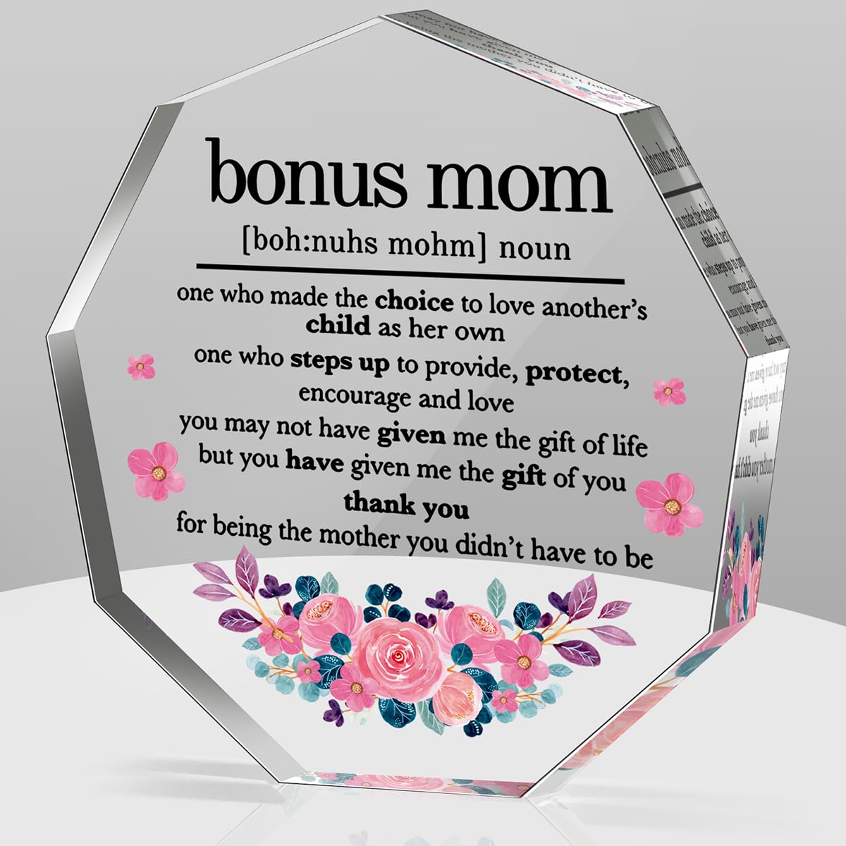 Bonus Mom Gifts from Daughter Son Husband Best Mom Ever Gift Mothers Day Birthday Christmas Gifts for Mom Stepmom Stepmother Bonus Mom Definition Acrylic Decorative Signs Plaques