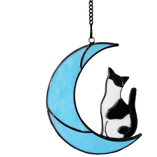 Black and White Tuxedo Cat Memorial Gifts - Handmade Stained Glass Suncatcher Window Hanging, Cat Loss Sympathy Gift for Owners