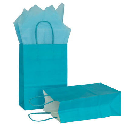 AZOWA Teal Gift Bags with Tissue Paper Small Teal Kraft Paper Bags with Handles (8.3 x 5.1 x 3.1 in, 20 Pcs)