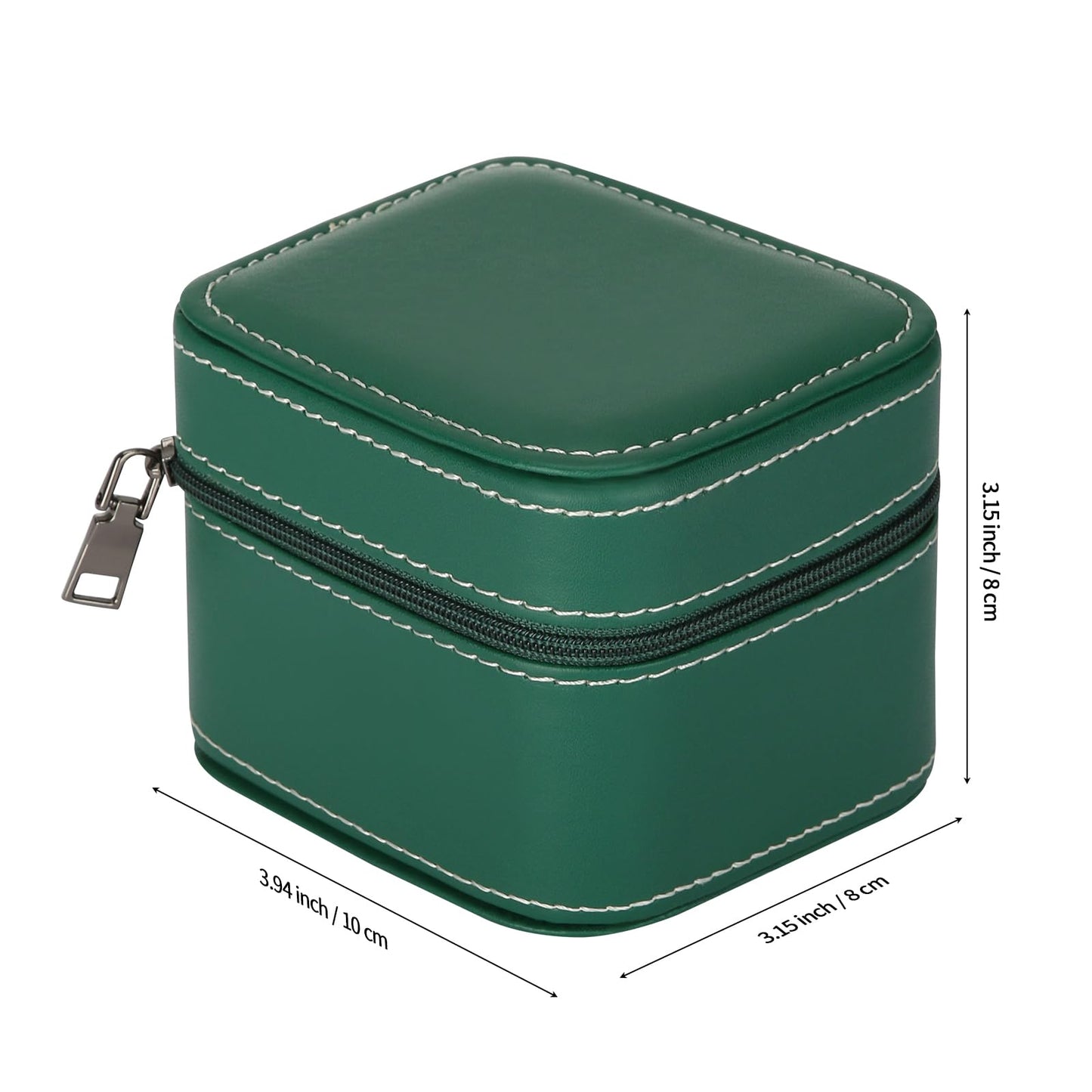 Single Watch Box, Small Watch Travel Cases for Men Women, Portable Zipper Wristwatches Storage Holder Boxes with Removable Pillow (Green)