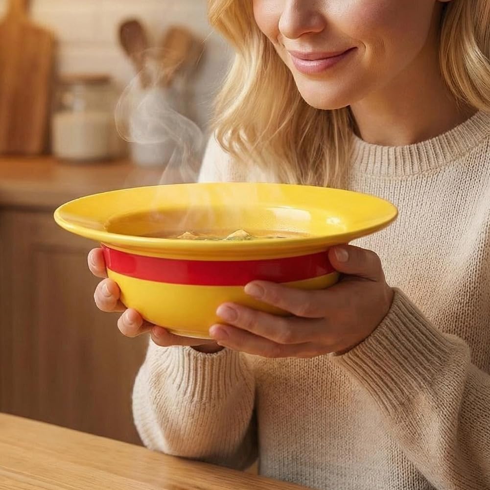 5-in-1 Gift Set - 7.5" Straw Hat Shaped Ceramic Bowl with Stainless Steel Utensils - Novelty Ramen Bowl for Noodles, Salad, Cereal - Unique Japanese Style Kitchen Decor Gift for Anime Lovers