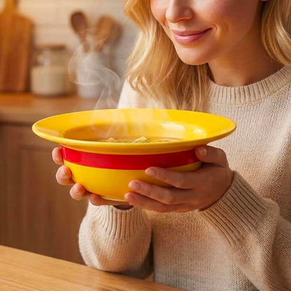 5-in-1 Gift Set - 7.5" Straw Hat Shaped Ceramic Bowl with Stainless Steel Utensils - Novelty Ramen Bowl for Noodles, Salad, Cereal - Unique Japanese Style Kitchen Decor Gift for Anime Lovers
