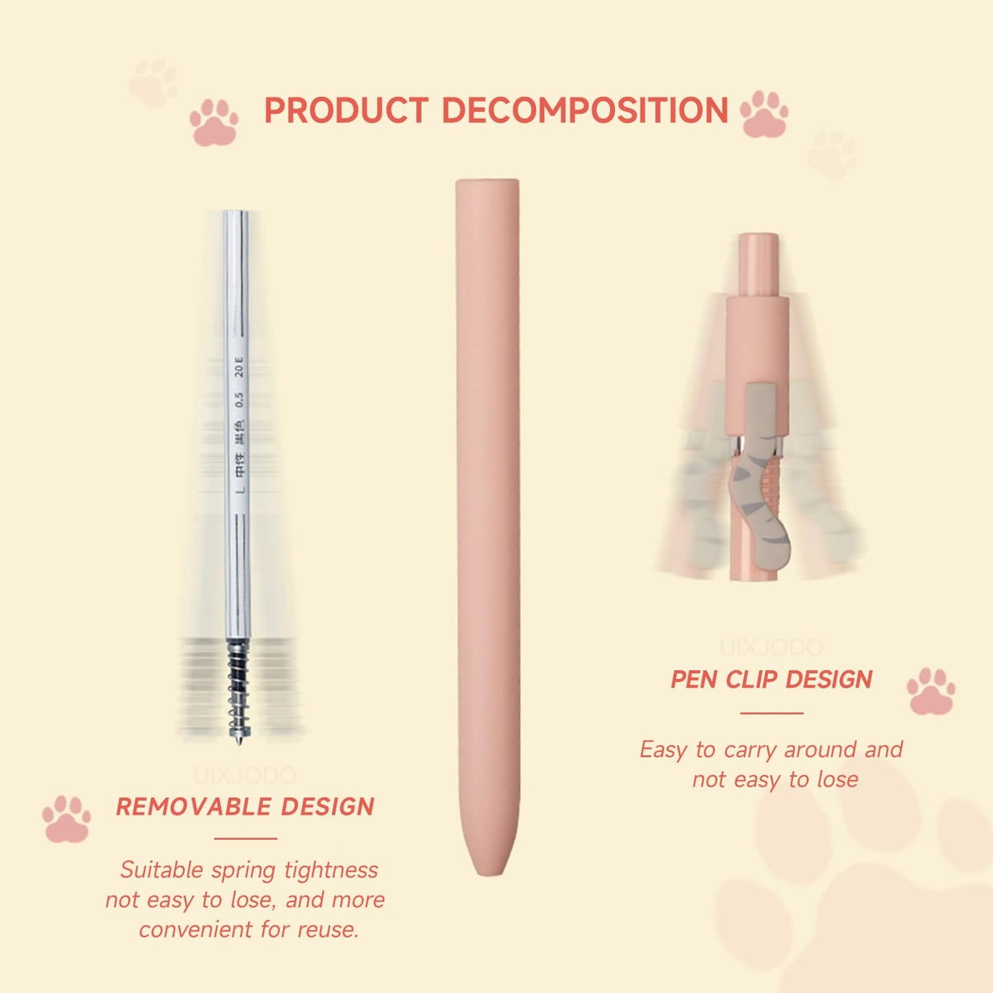 UIXJODO Cat Pens, 4 Pcs 0.5mm Cute Kawaii Black Ink Pens Fine Point Smooth Writing Pen, High-End Series Cat's Tail Retractable Pen for Journaling Note Taking (4 Pcs Cat)