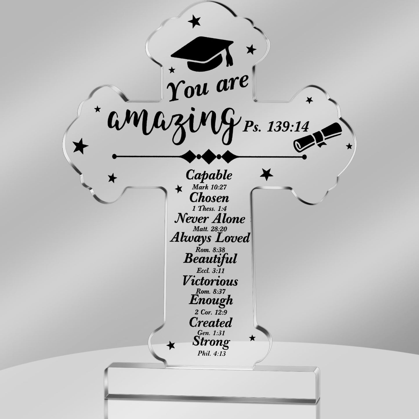 Graduation Gift for Her Him Class of 2026 Religious Graduation Acrylic Standing Cross for Senior College Inspirational Bible Verse Acrylic Grad Gift Christian Scripture Desk(Classic)