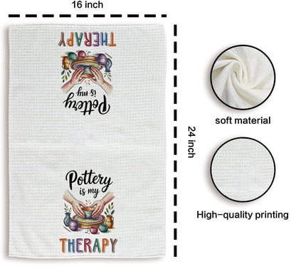 Pottery is My Therapy Kitchen Towel - Funny Ceramic Artist Towel Gift for Pottery Lover - Health Care Therapy - Housewarming Gift - Soft & Absorbent Kitchen Towels