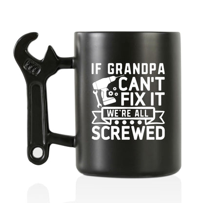 Onebttl Grandpa Gifts Wrench Coffee Mug, Grandfather Gift from Granddaughter and Grandson, 13.5oz/400ml Funny Ceramic Mug for Christmas, Father's Day - Grandpa Can Fix