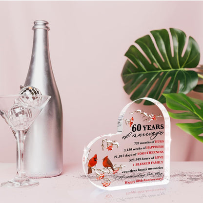 60 Years of Marriage Gift Happy 60th Anniversary Acrylic Decor Cardinal Gifts for Women 60th Wedding Anniversary Acrylic Gifts for Wife Husband Girlfriend Boyfriend Couple Home Office Desktop Decor