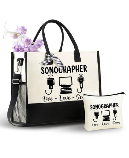 InnoBeta Sonographer Gifts Canvas Tote Bag with Top Zipper Closure and Shoulder Strap for Birthday, Mother's Day, Christmas