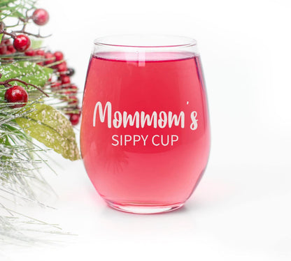 HTDesigns Mommom's Sippy Cup Stemless Wine Glass - Mother's Day Gift - First Time Mommom Gift