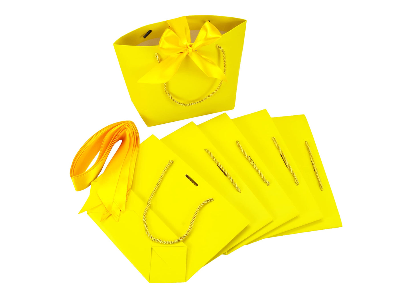 HUAPRINT Gift Bags with Handles,7.48×3.54×7.9 inches,Party Favor Bags with Bow Ribbon,12Pcs Yellow Paper Bags for Birthday Wedding Bridesmaid Present Celebration Holiday