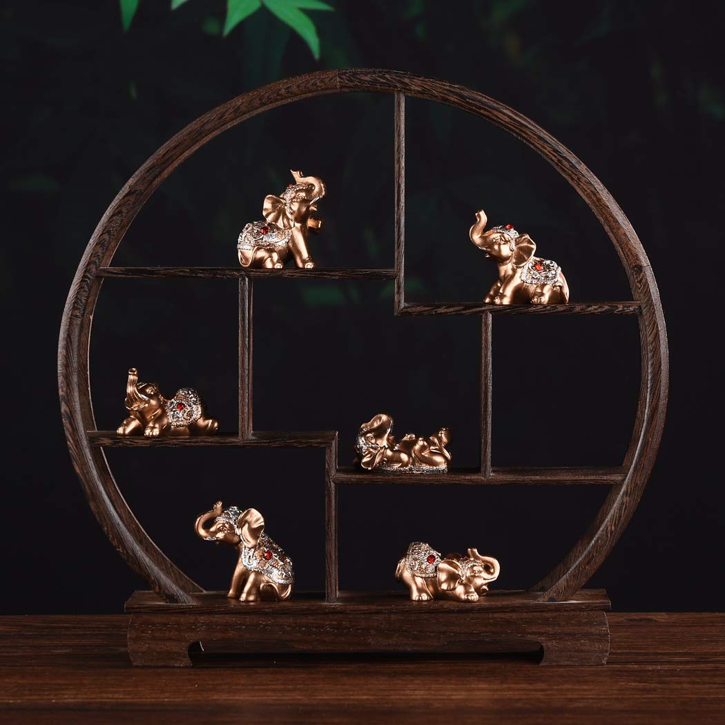 Brass Statu BRABUD Gold Resin Small Elephants Statues Home Decor Collection Gift Set of 6 BS123 (Gold)