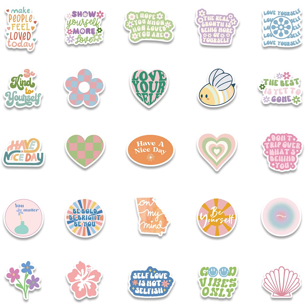 Cute Pink Inspirational Aesthetic Stickers for Women, 50PCS Motivational Vinyl Waterproof Stickers for Water Bottles Laptop Scrapbook, Encouragement Decals