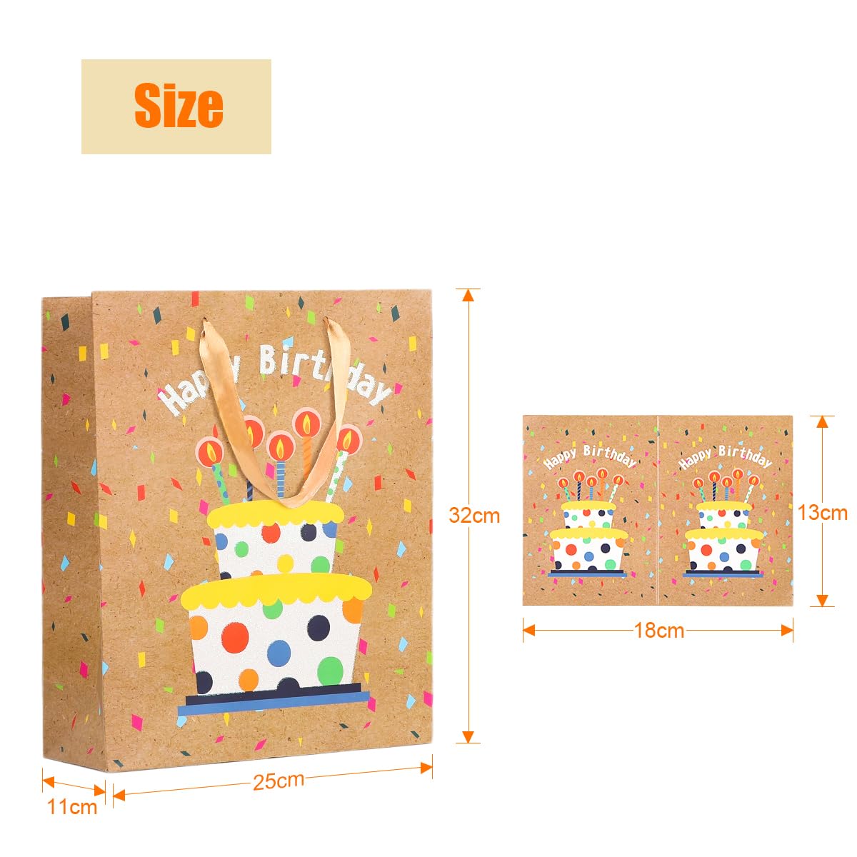 Dimetey 4pcs 13'' Happy Gift Bags in 4 Designs, Includes Greeting Cards, Large Paper Bags with Handles, Ideal for Kids, Adults Birthdays