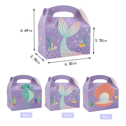 LAEYIAP 12Pcs Mermaid Party Favor Goodie Gift Boxes,Mermaid Party Goodie Bags,Handmade DIY Candy Box with Handle for Under the Sea Theme Birthday Party Decoration Supplies