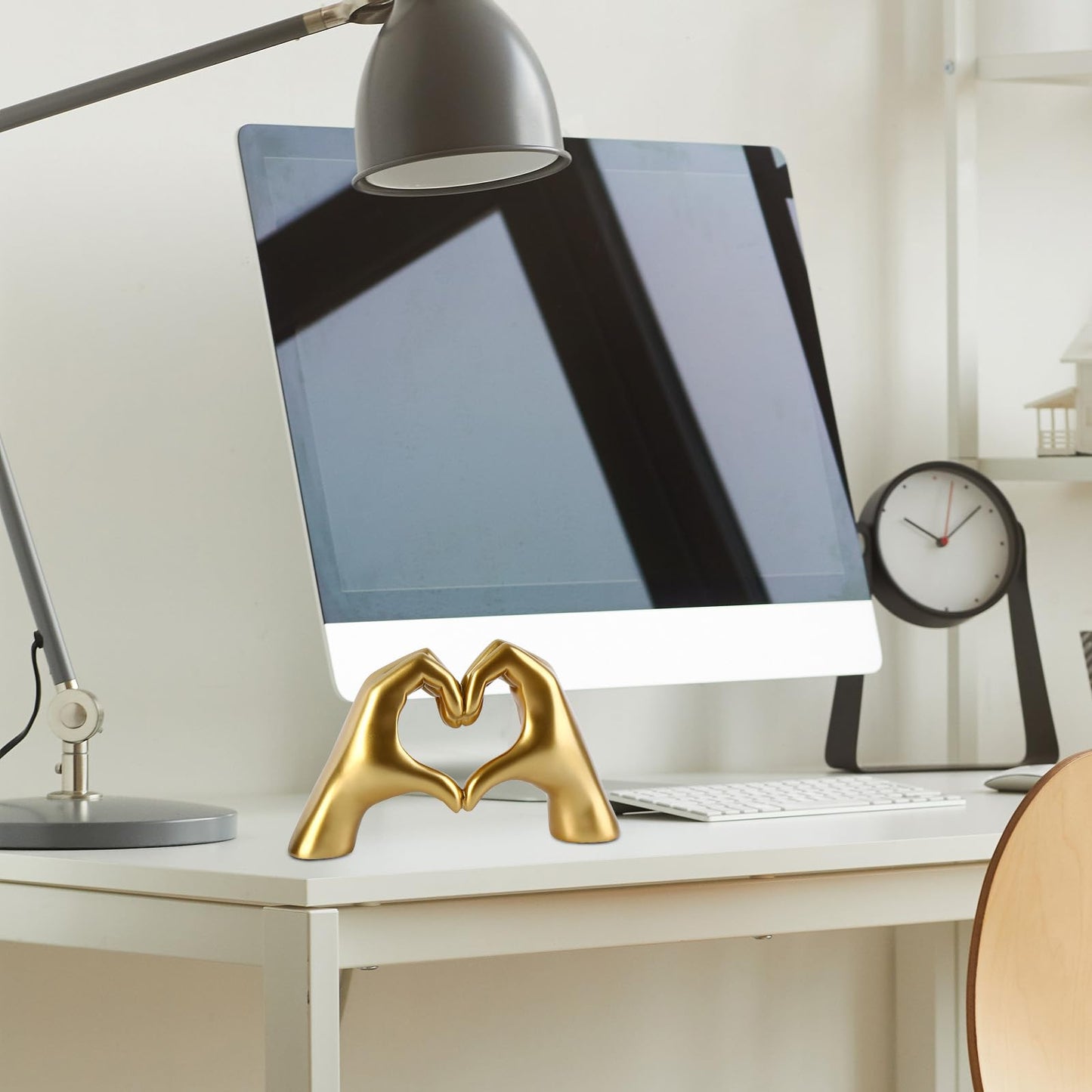Gold Heart Hands Sculpture, Fan Gift Merch for Music Lovers, Home Decor Accents for Birthday Living Room Bedroom Shelf Desk, Small Cute Statue for Women Girls
