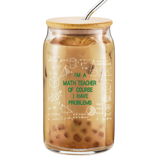 JERIO Math Teacher Gifts for Women,Men -Teachers Appreciation Gifts,Graduation,Birthday,Christmas Gift for Math Teacher-I'm A Math Teachers Of Course I Have Problems 16oz Drinking Glass