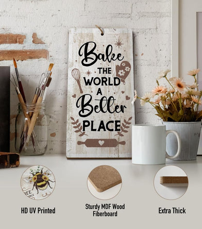 YZEXEZY Baking Sign-Bake the World a Better Place Sign12"x6" Baking Gifts Retro Bakery Cafe Wall Art Decor