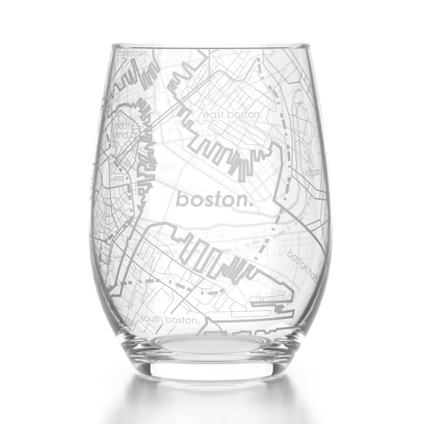 Well Told Engraved Boston Massachusetts Map Stemless Glass (15 oz, Clear) City Map Wine Glass, Custom Gift for Wine Lovers