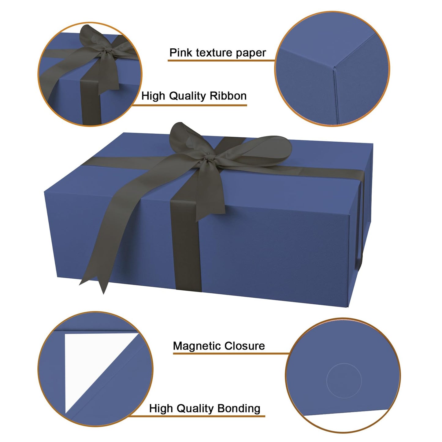 YINUOYOUJIA Blue Gift Boxes with Lid,14"x9"x4.5" Magnetic Gift Box with Ribbon,Cards and Envelopes for Presents,Great for Wedding,Birthdays,Crafting,Gift Packaging.