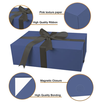 YINUOYOUJIA Blue Gift Boxes with Lid,14"x9"x4.5" Magnetic Gift Box with Ribbon,Cards and Envelopes for Presents,Great for Wedding,Birthdays,Crafting,Gift Packaging.