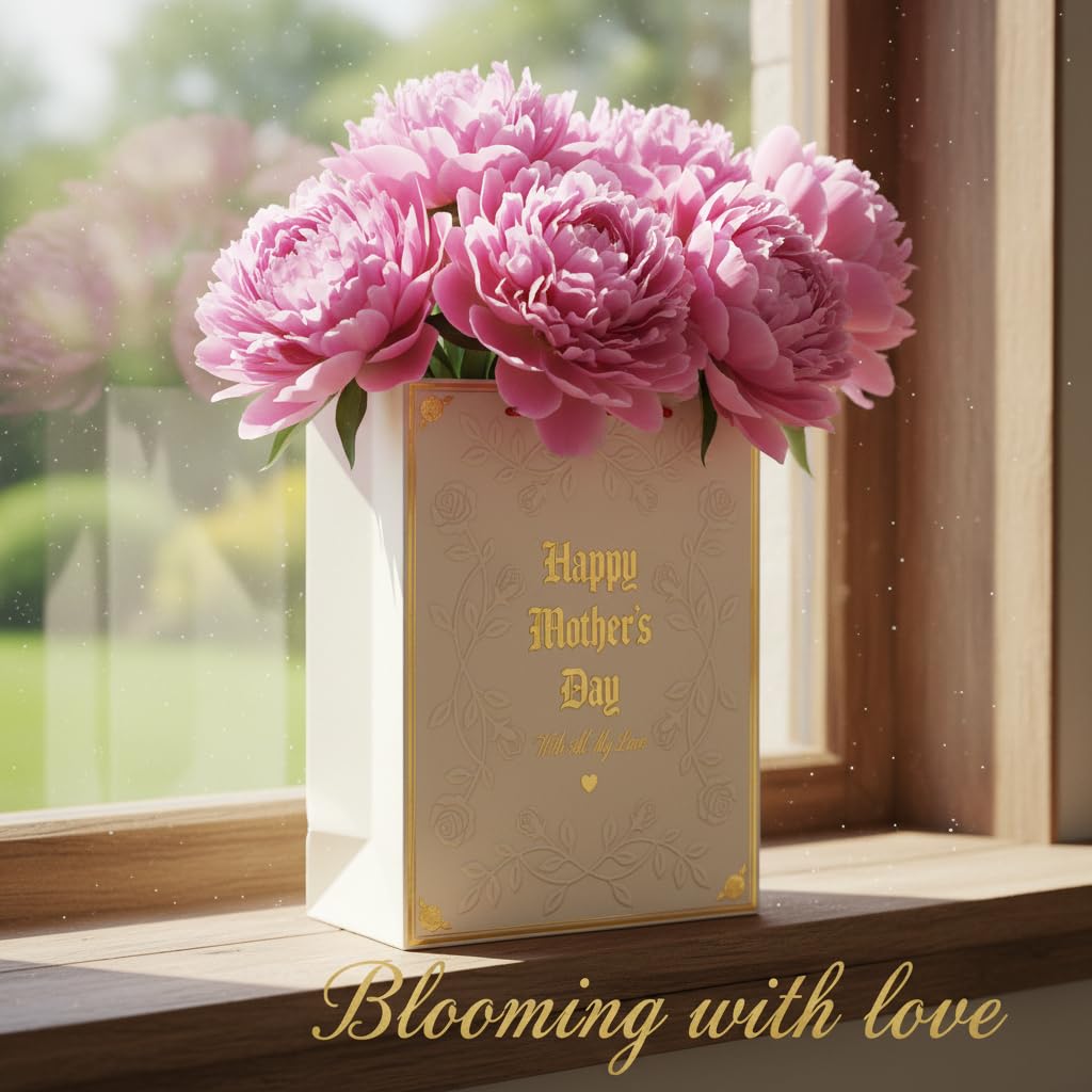 D4DREAM Mothers Day Gift Bag - 11.5'' Medium Happy Mother's Day Paper Gift Bag with Tissue Paper and Handles Elegant Embossed Rose Gift Wrap Bag for Mom Nana Grandma Wife Sister