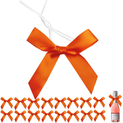 60PCS 3 Inch Orange Twist Tie Bows for Gift Bags, Twist Bows for Treats, Satin Ribbon Bows with Twist Ties Gift Wrap Bows, Pretied Bows for Cake Pops, Party Favors, Baby Shower, Gift Packaging